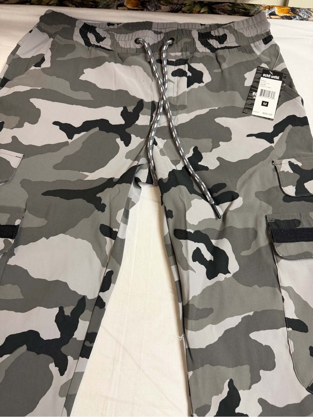 Ecko Unlimited Grey Camo Drawstring Cargo Pants